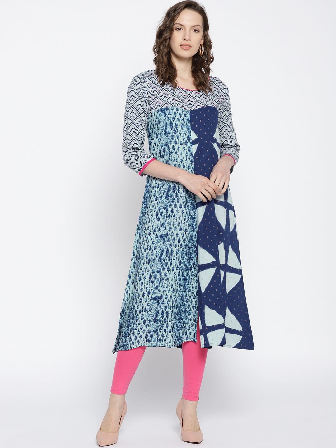

Span Women Blue Printed A-Line Kurta