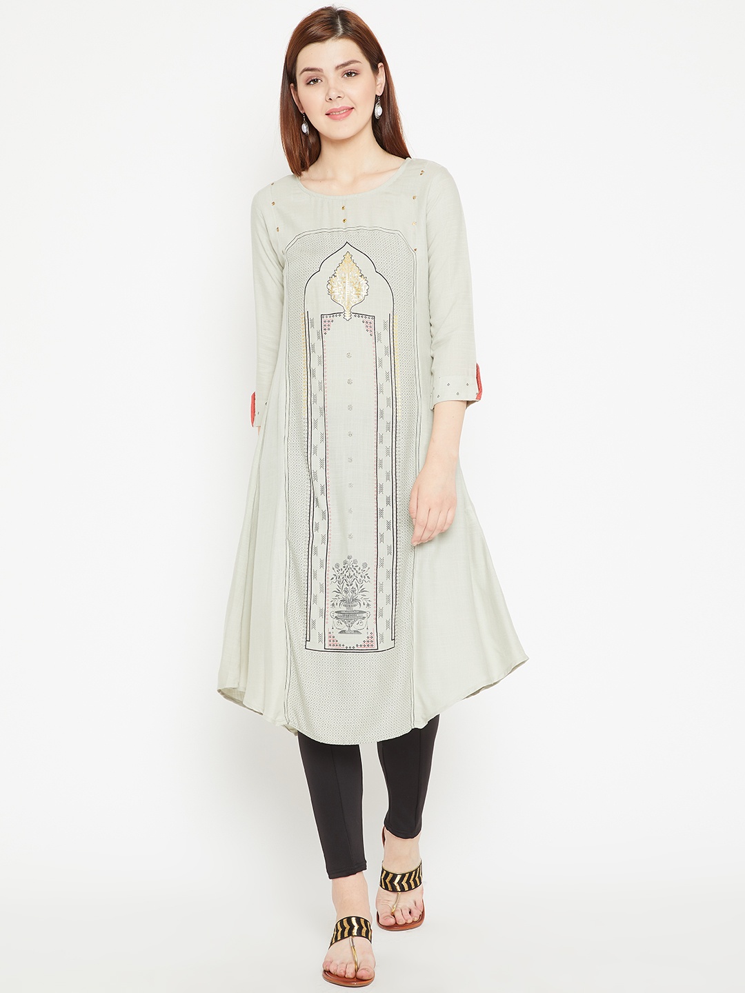 

Span Women Grey Printed A-Line Kurta