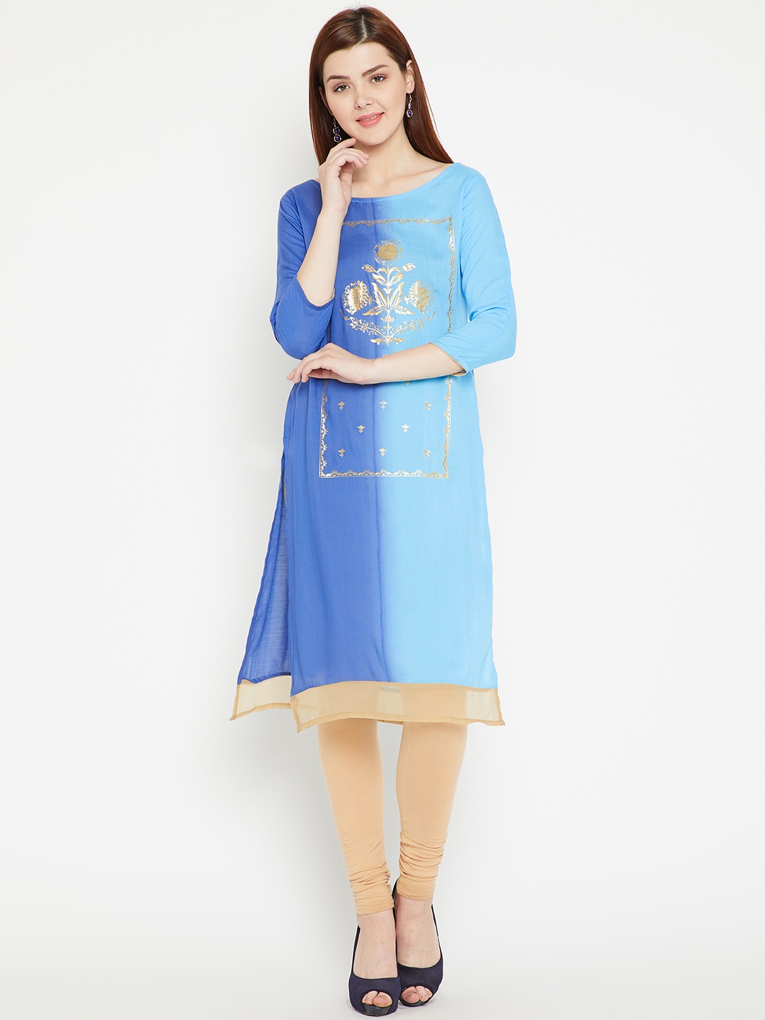 

Span Women Blue Dyed Straight Kurta