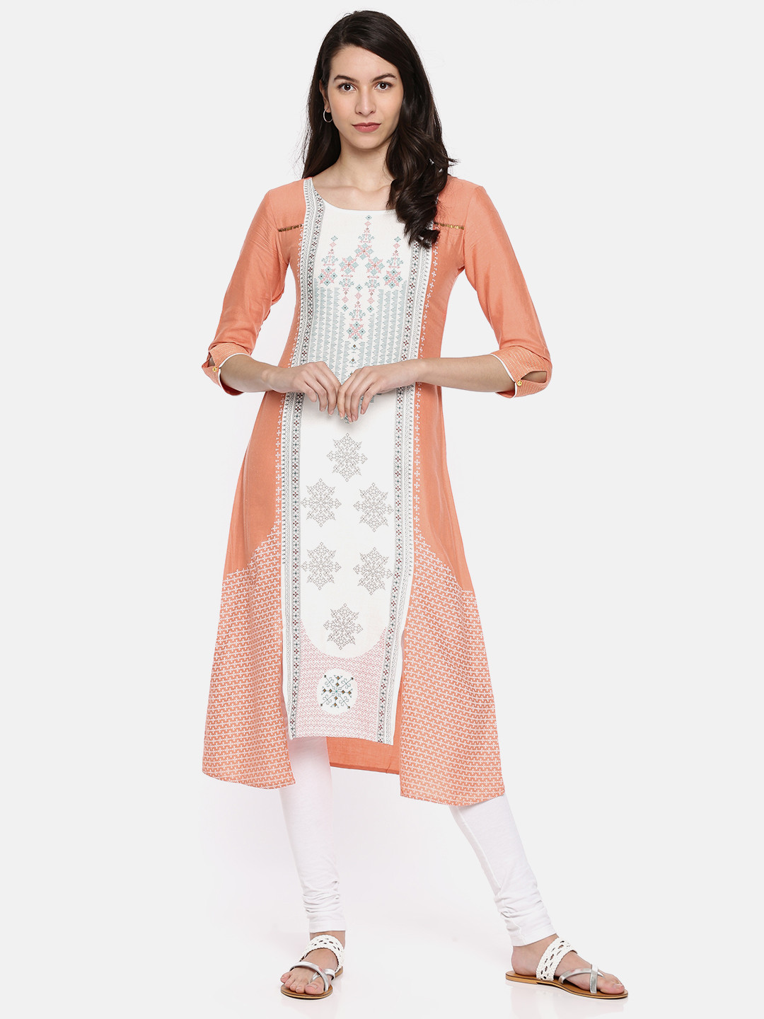 

Span Women Peach-Coloured Printed A-Line Kurta