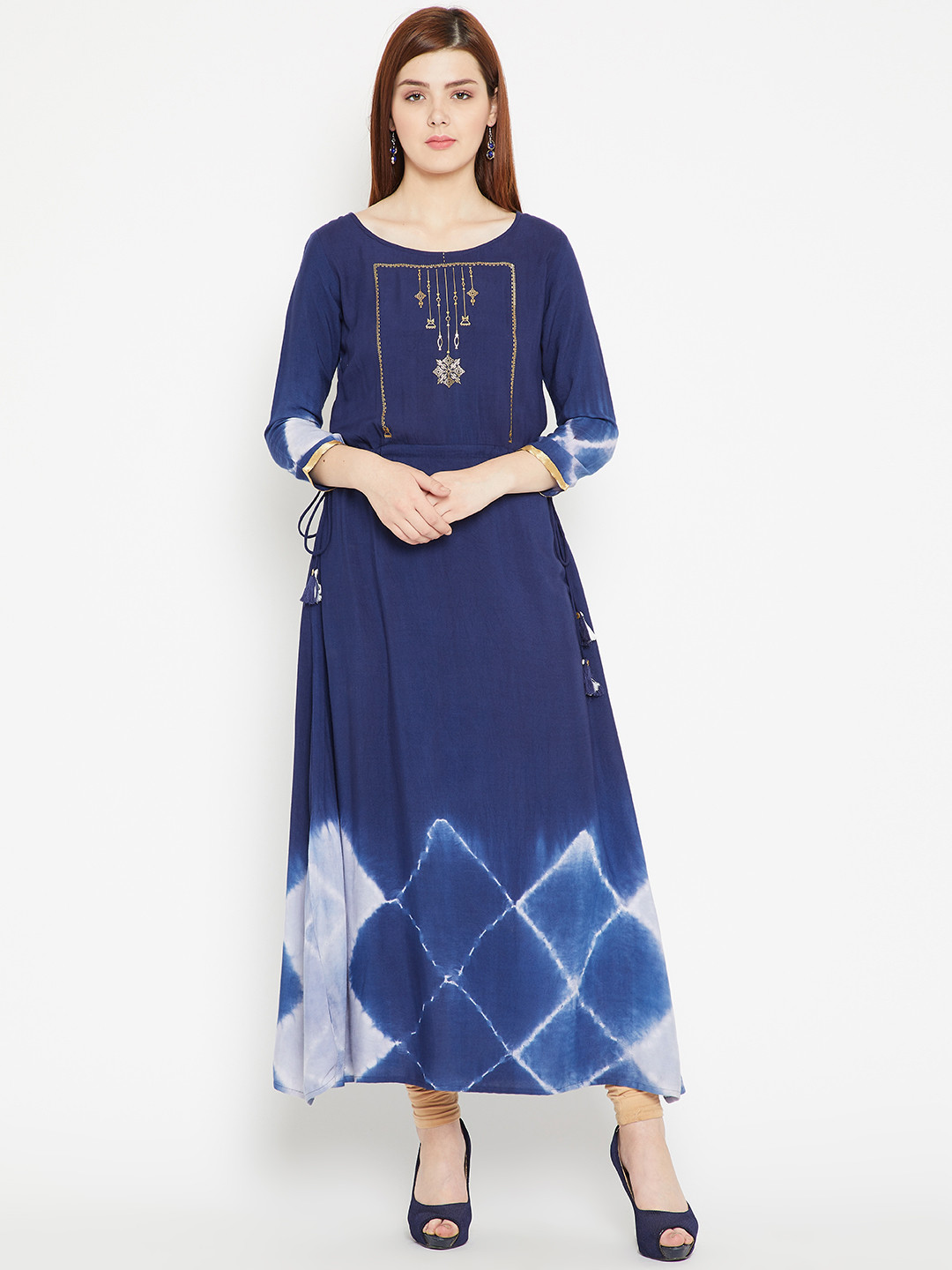 

Span Women Navy Yoke Design A-Line Kurta, Navy blue