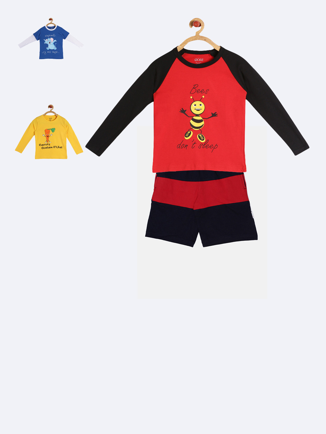 

GKIDZ Boys Pack of 3 Printed T-shirts with Shorts, Yellow