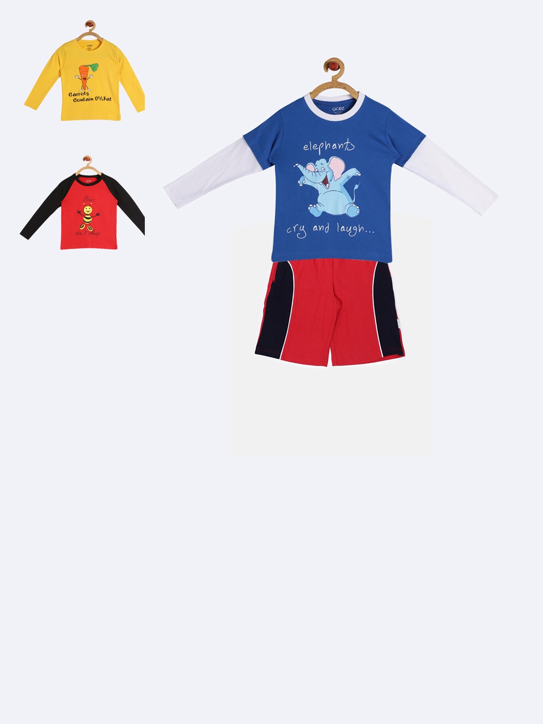 

GKIDZ Boys Pack of 3 Printed T-shirts with Shorts, Yellow