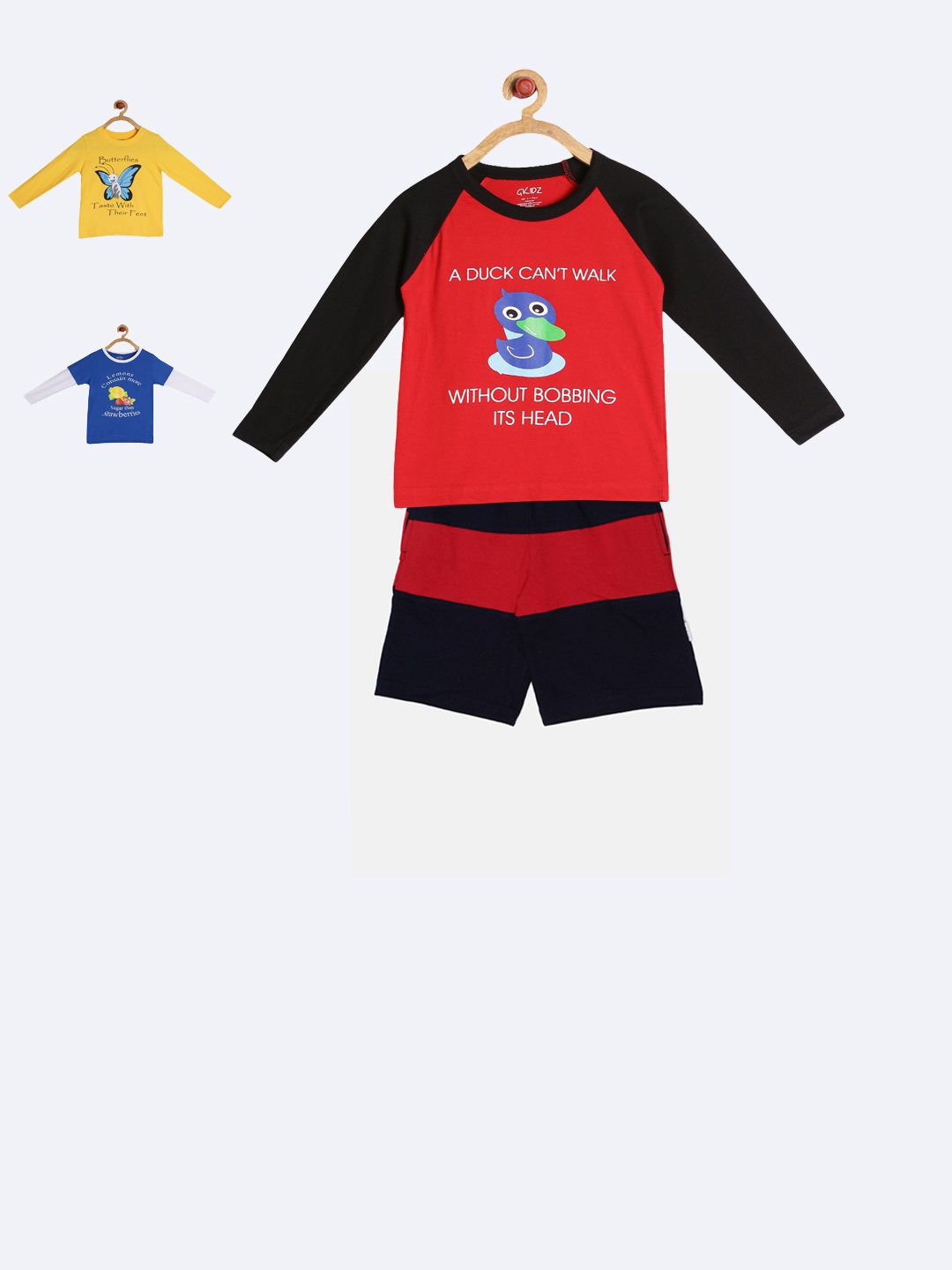 

GKIDZ Boys Pack of 3 Printed T-shirts with Shorts, Red