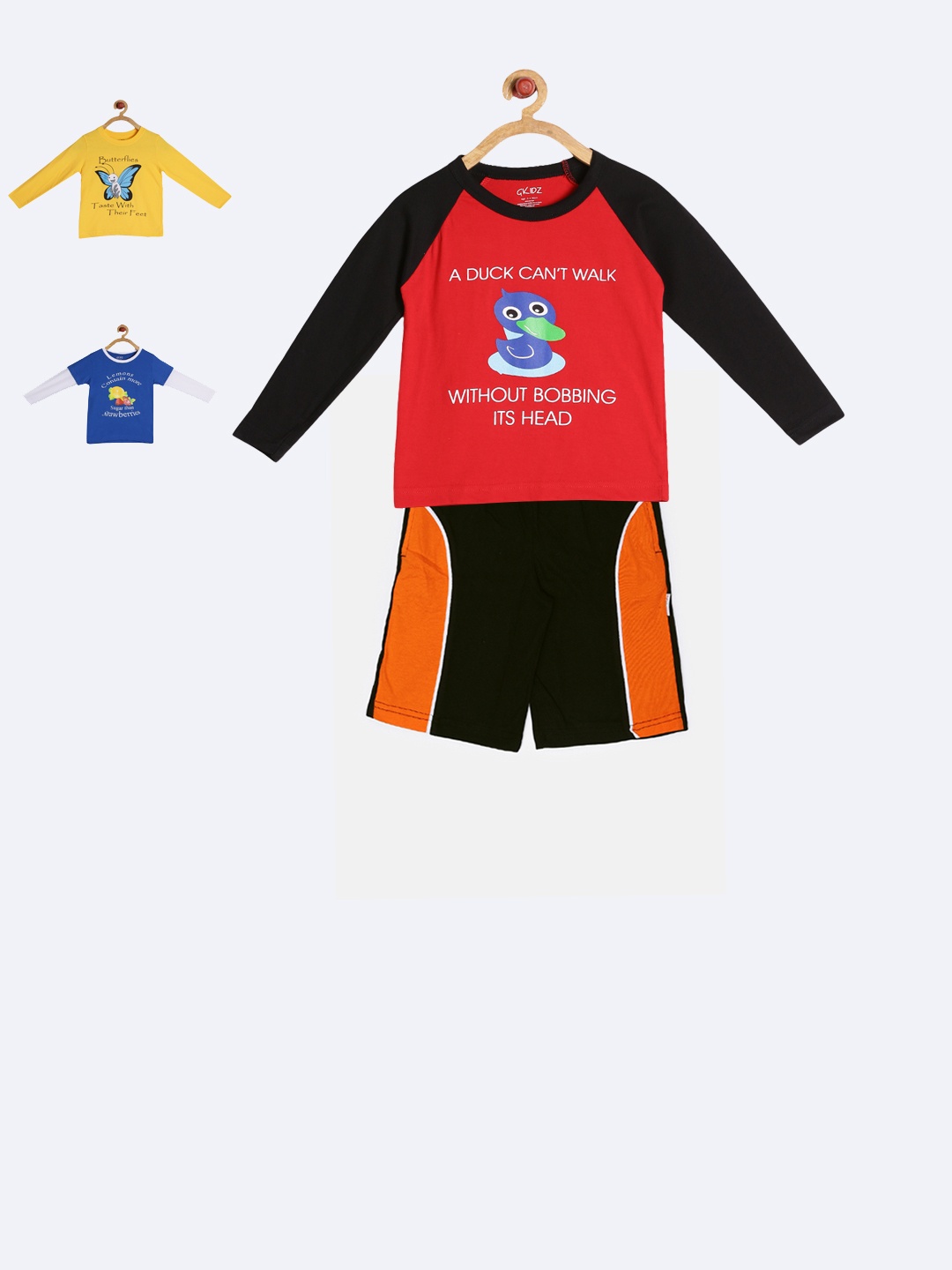 

GKIDZ Boys Pack of 3 Printed T-shirts with Shorts, Red