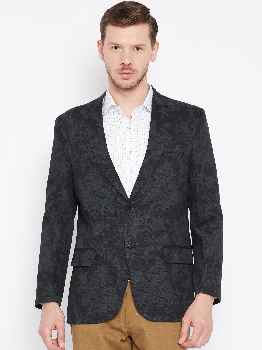 

Shaftesbury London Grey Printed Regular Fit Single-Breasted Formal Blazer