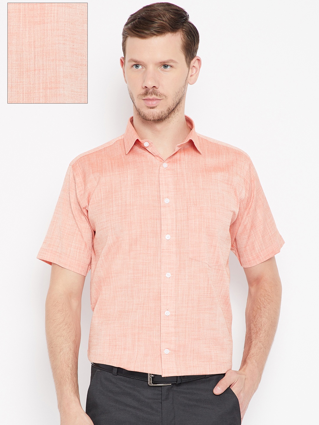 

Shaftesbury London Men Orange Smart Tailored Fit Solid Formal Shirt