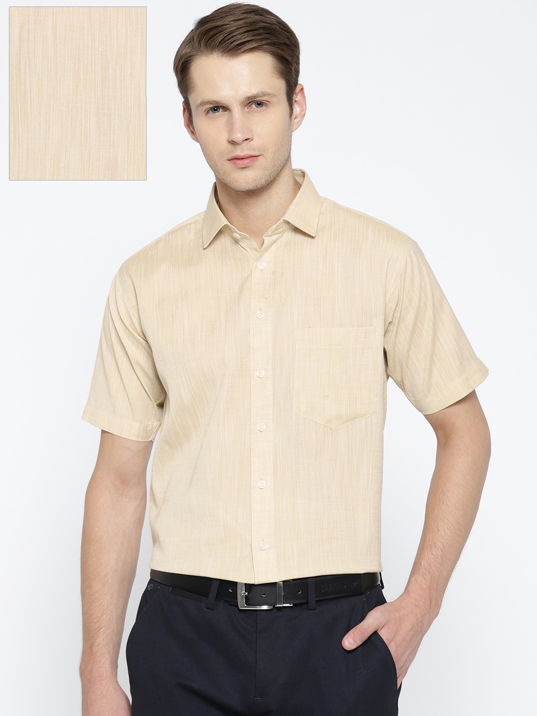 

Shaftesbury London Men Beige Smart Tailored Fit Solid Formal Shirt