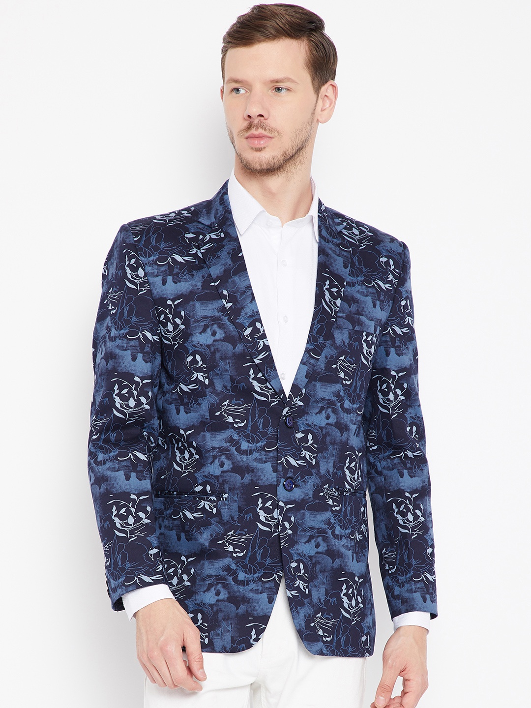 

Shaftesbury London Blue Printed Regular Fit Semiformal Blazer