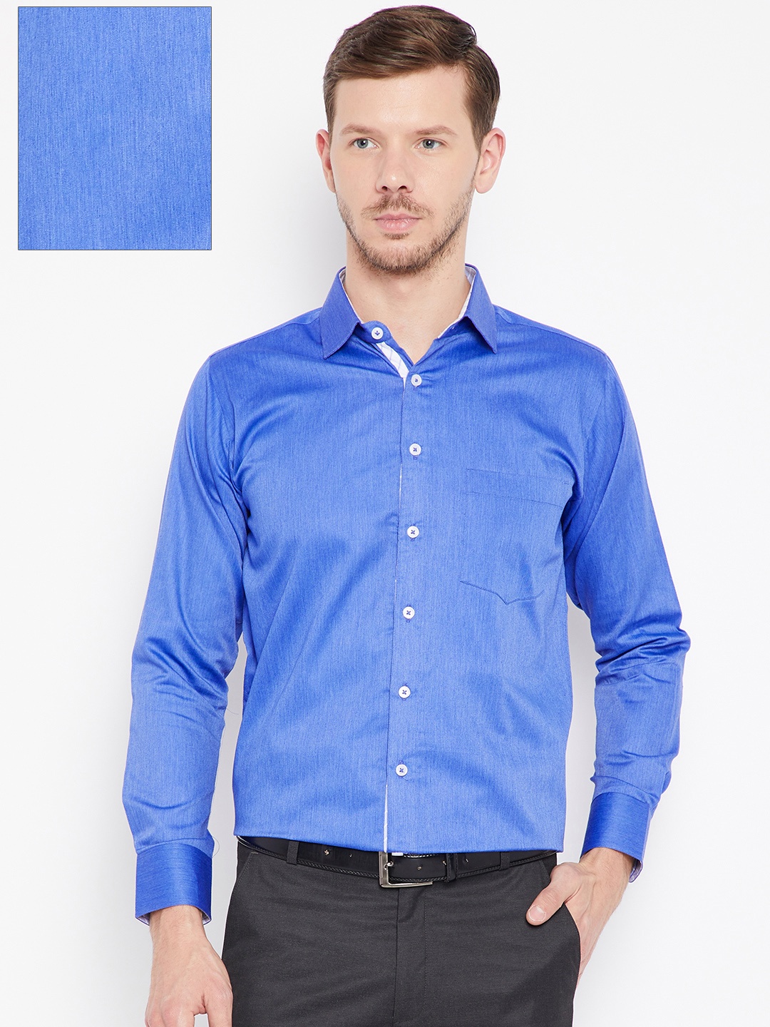 

Shaftesbury London Men Blue Smart Tailored Fit Solid Formal Shirt
