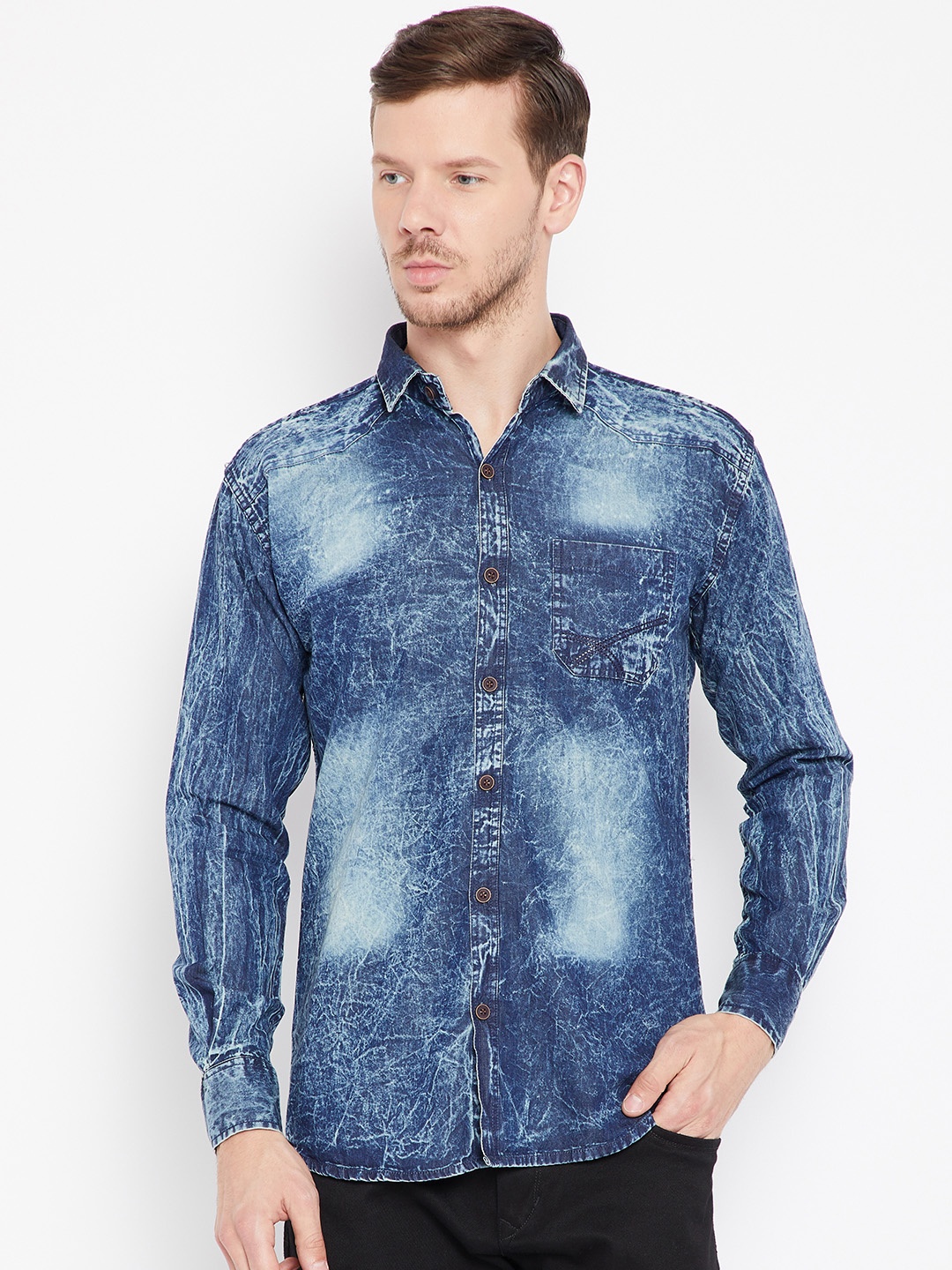 

Shaftesbury London Men Blue Regular Fit Faded Denim Casual Shirt