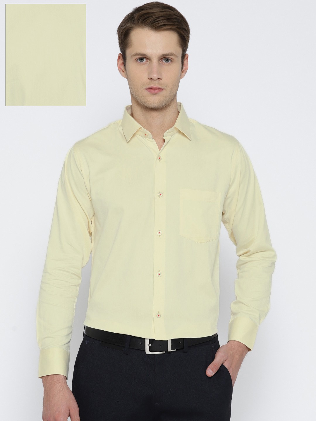 

Shaftesbury London Men Cream-Coloured Regular Fit Solid Formal Shirt