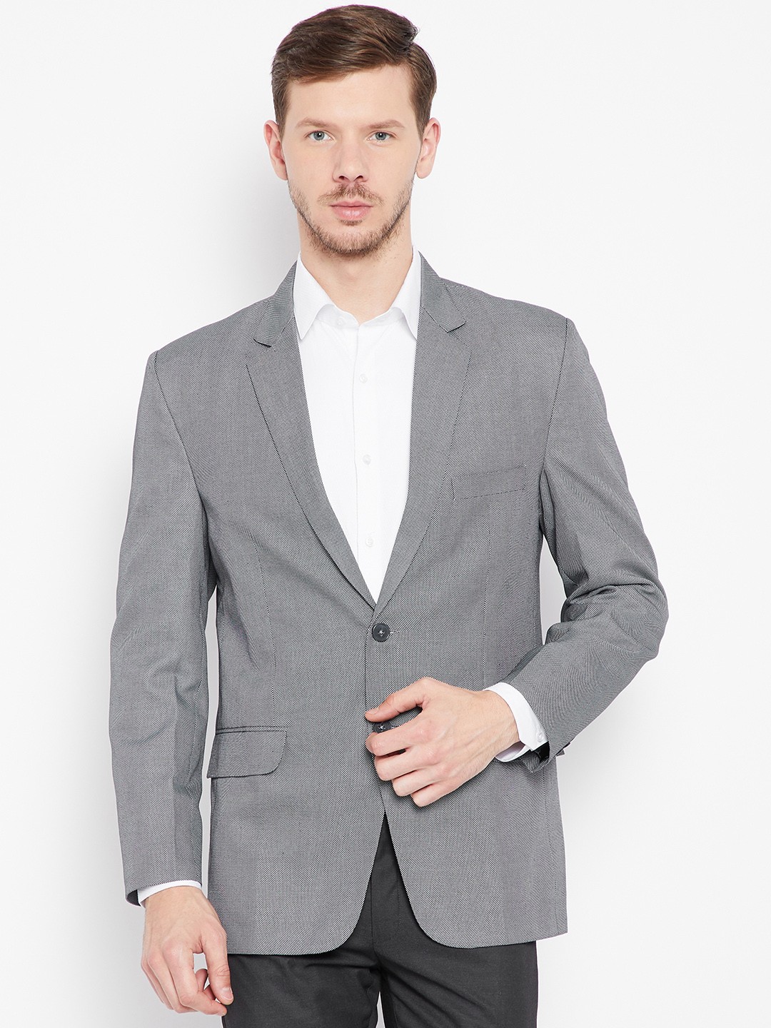 

Shaftesbury London Men Grey Single Breasted Solid Formal Blazer