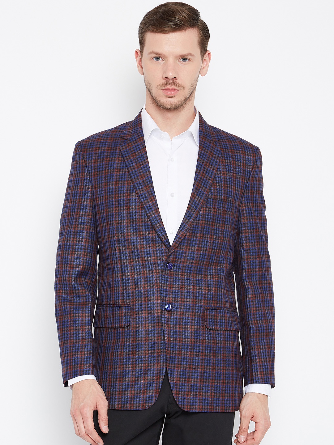 

Shaftesbury London Blue & Maroon Regular Fit Single-Breasted Blazer