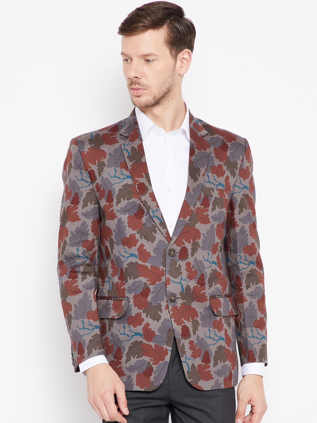 

Shaftesbury London Green & Maroon Printed Single-Breasted Casual Blazer