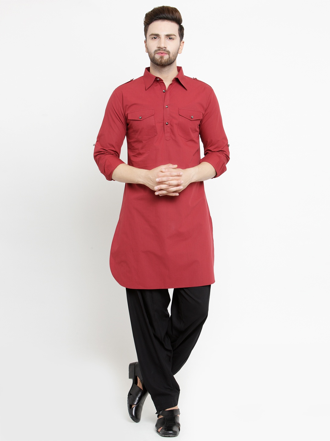 

Purple State Men Maroon Solid Pathani Kurta