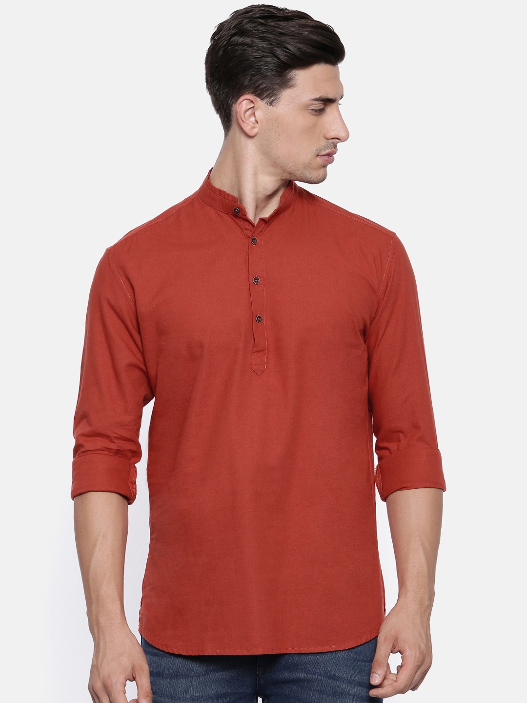 

British Club Men Red Solid Straight Kurta