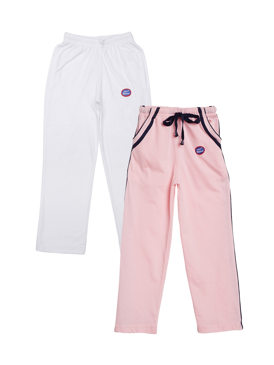 

VIMAL JONNEY Girls Pack of 2 Solid Slim Fit Track Pants, Pink