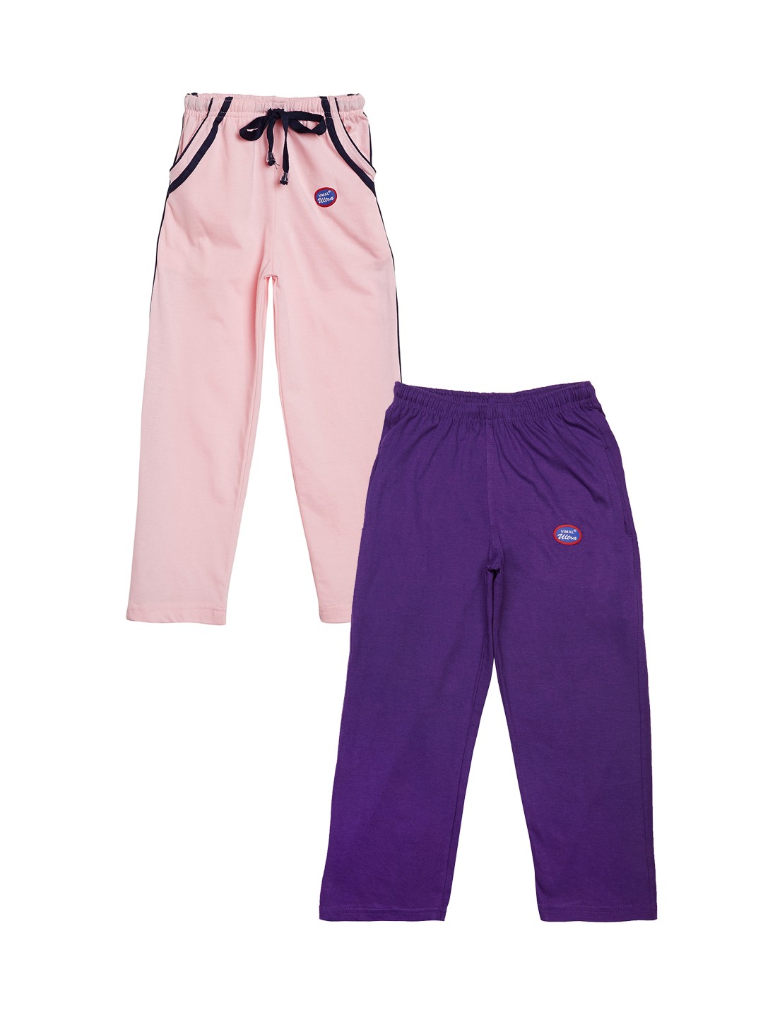 

MACK JONNEY Girls Pack of 2 Solid Slim Fit Track Pants, Pink