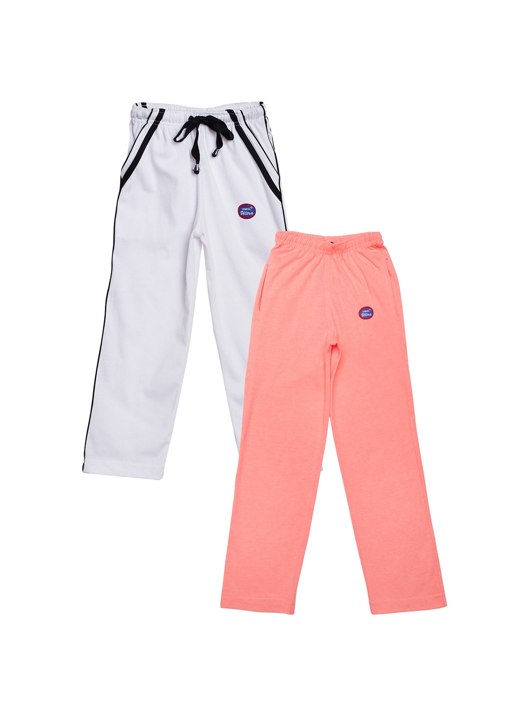 

VIMAL JONNEY Girls Pack of 2 Solid Slim Fit Track Pants, White