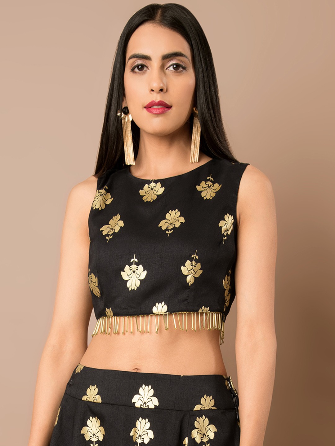

INDYA Women Black Printed Crop Top