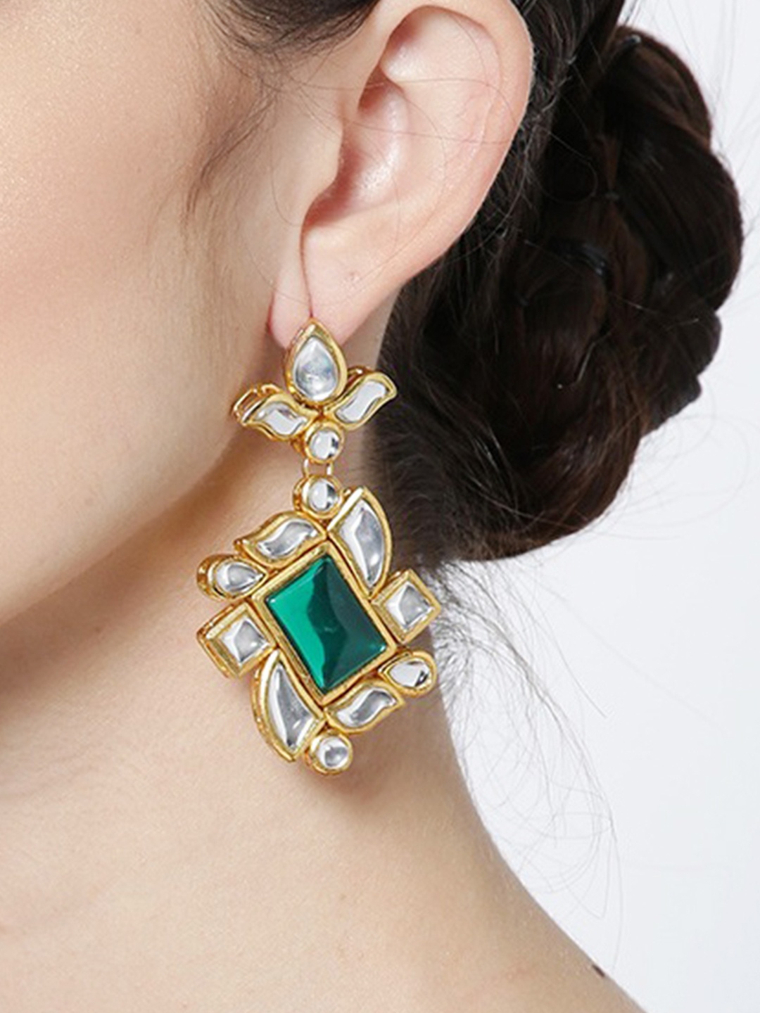 

KARATCART Green Gold-Plated Handcrafted Classic Drop Earrings