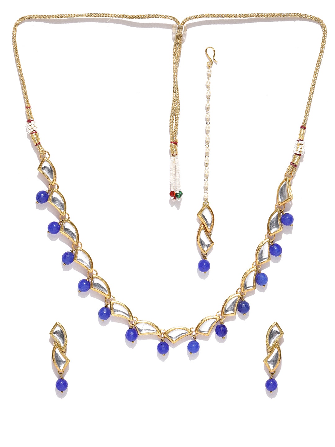 

KARATCART Blue Gold-Plated Kundan-Studded Handcrafted Jewellery Set