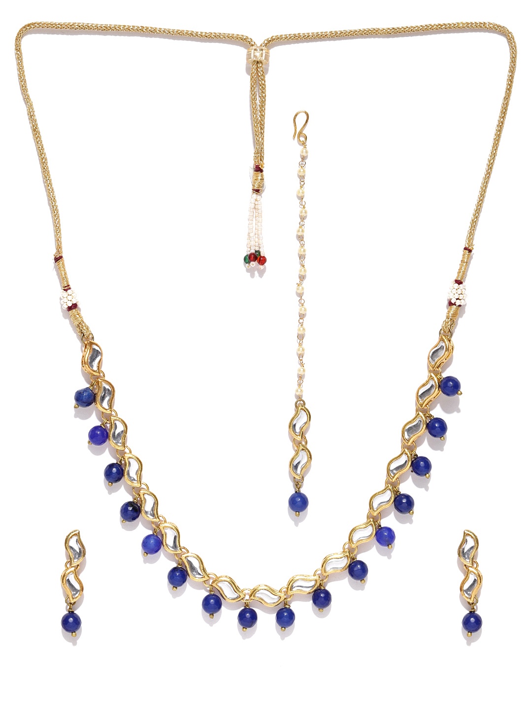 

KARATCART Blue Gold-Plated Kundan-Studded Handcrafted Jewellery Set