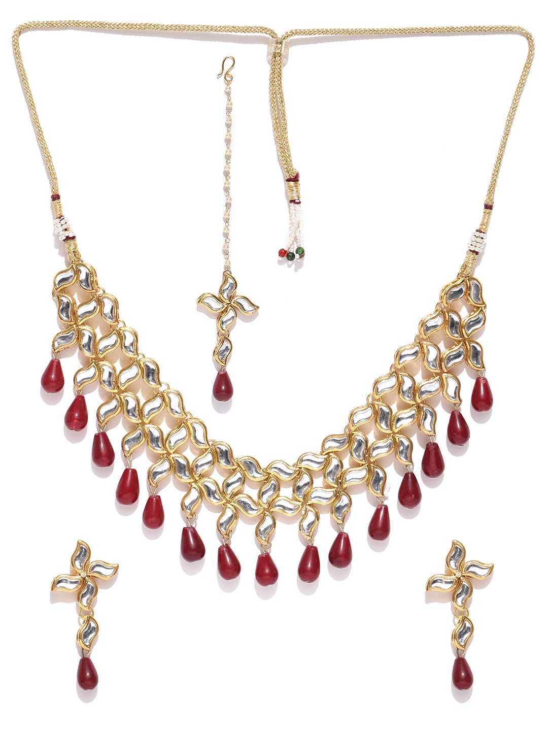 

KARATCART Maroon Gold-Plated Kundan-Studded Handcrafted Jewellery Set