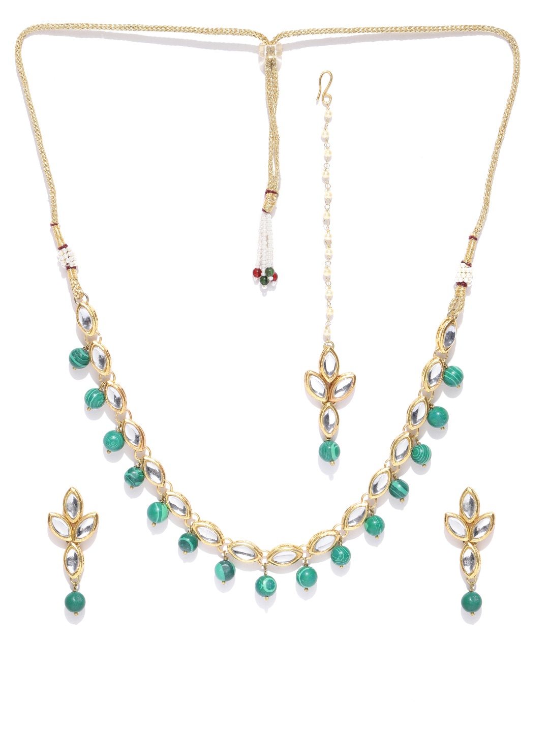 

KARATCART Green Gold-Plated Kundan-Studded Handcrafted Jewellery Set