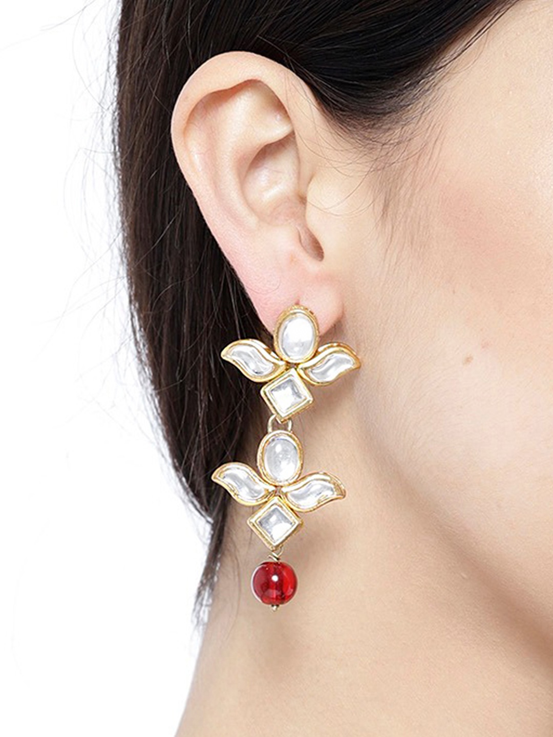 

KARATCART Red Gold-Plated Handcrafted Classic Drop Earrings