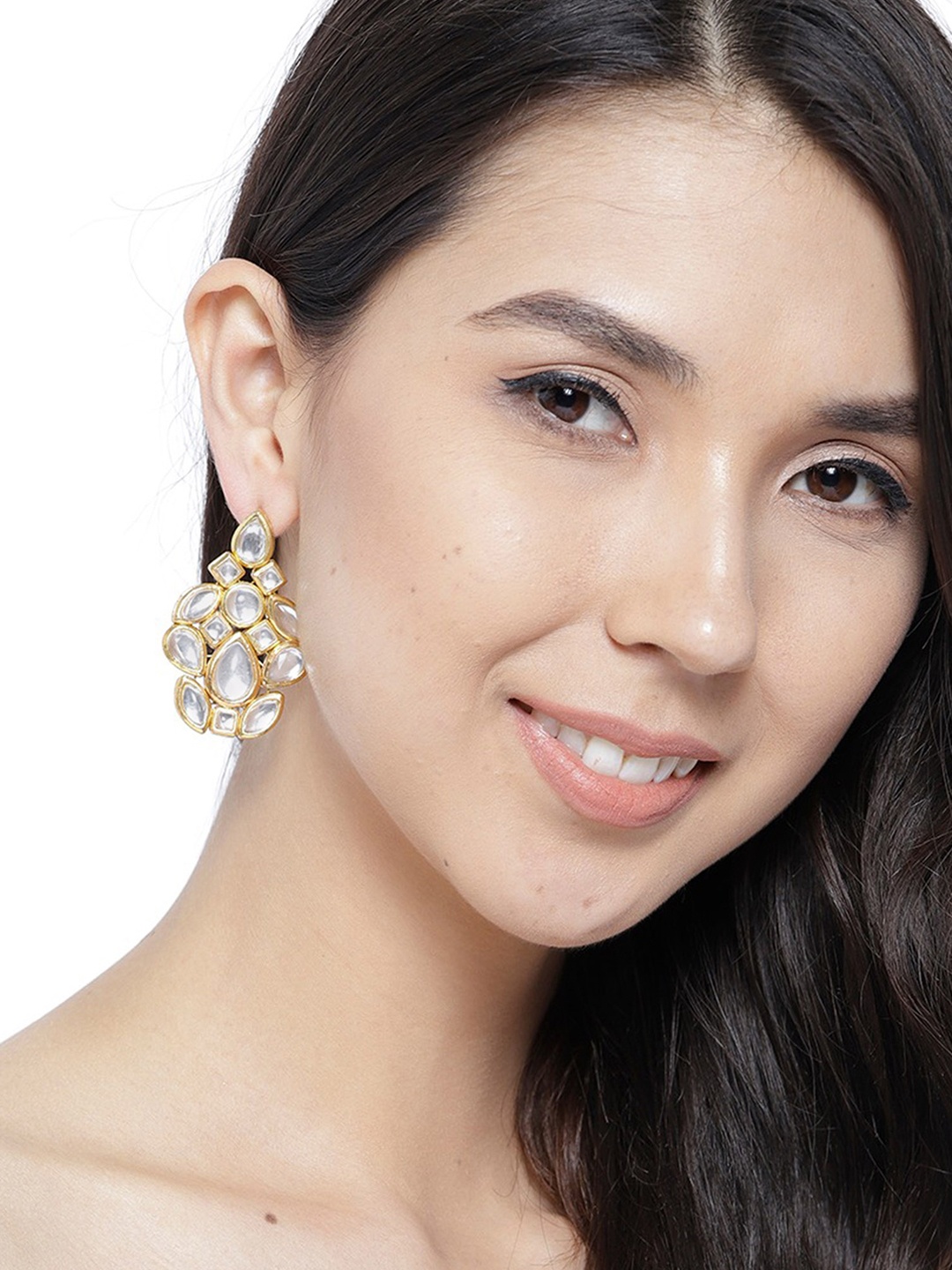 

KARATCART Gold-Plated Kundan Studded Handcrafted Classic Drop Earrings