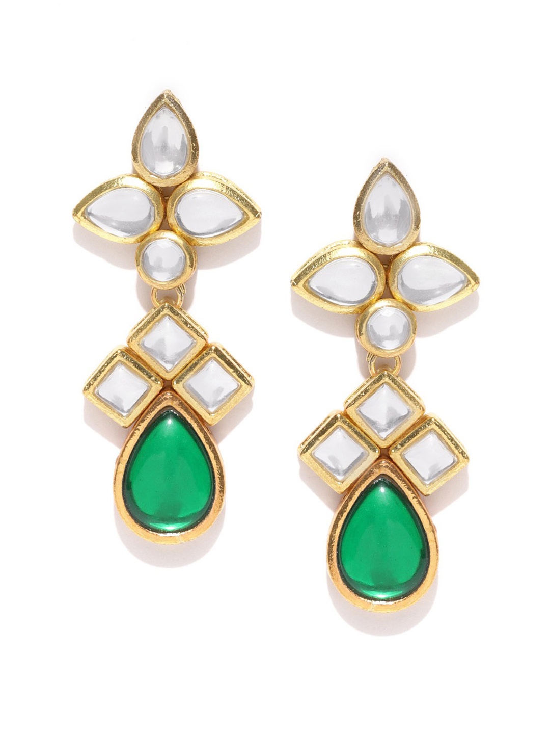 

KARATCART Green Gold-Plated Handcrafted Teardrop Shaped Drop Earrings