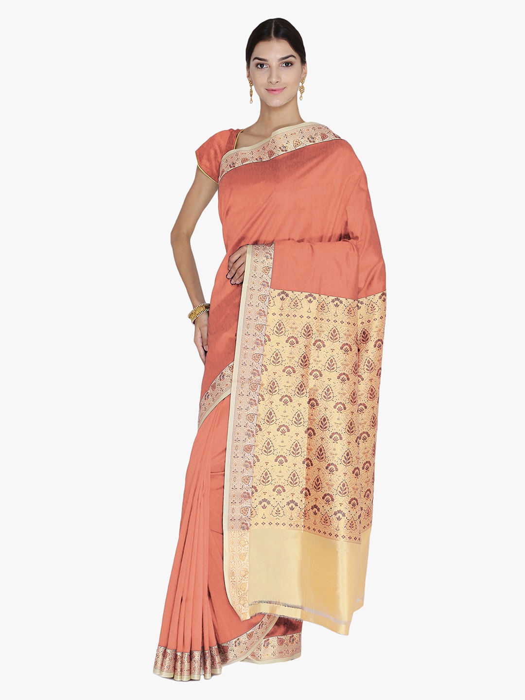 

Chhabra 555 Peach-Coloured Art Silk Woven Design Banarasi Saree