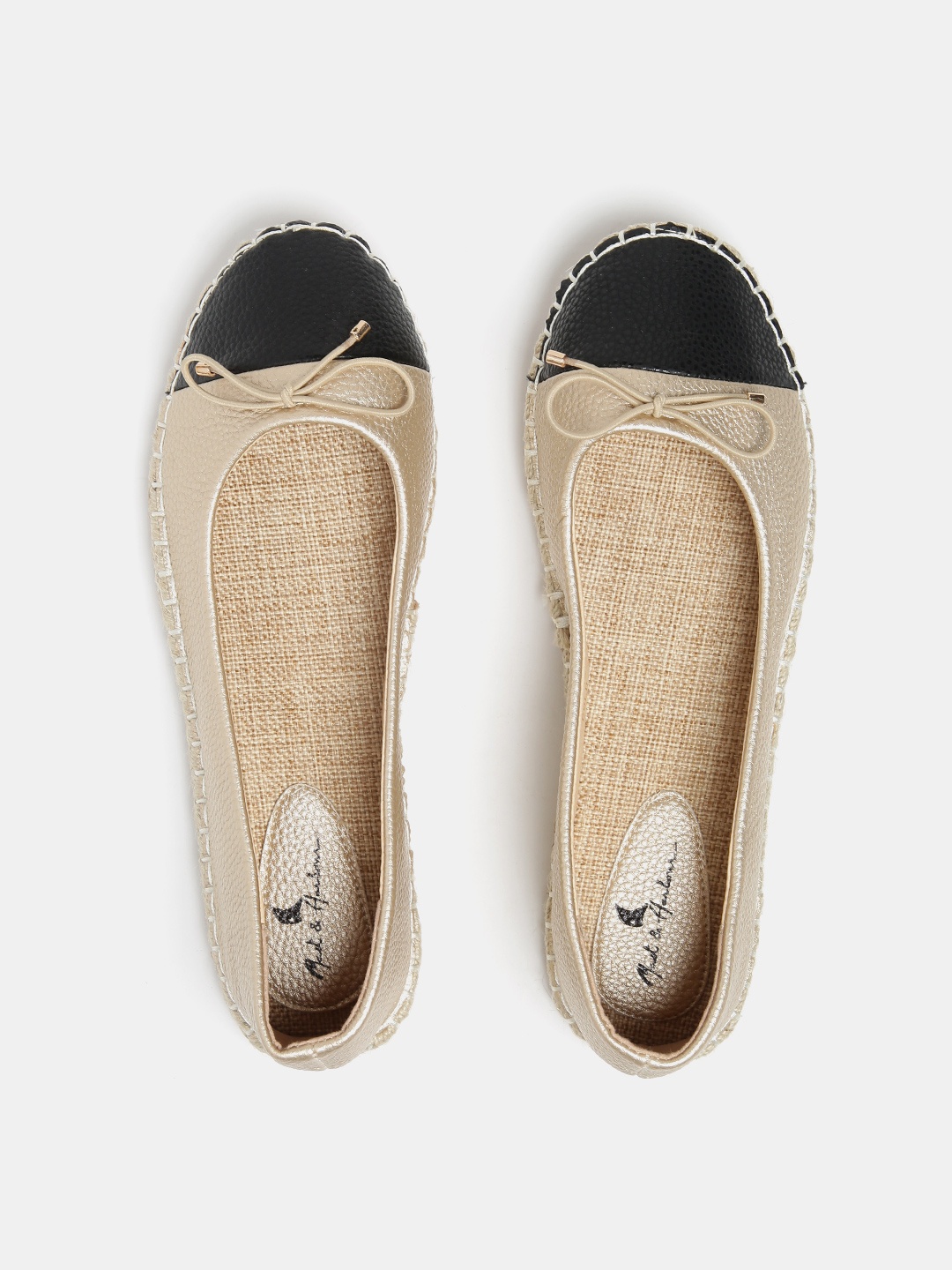 

Mast & Harbour Women Gold-Toned & Black Colourblocked Espadrille Ballerinas