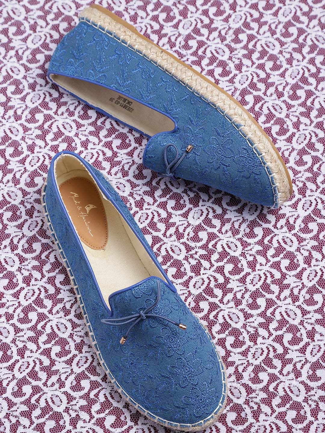 

Mast & Harbour Women Blue Embroidered Espadrille Ballerinas