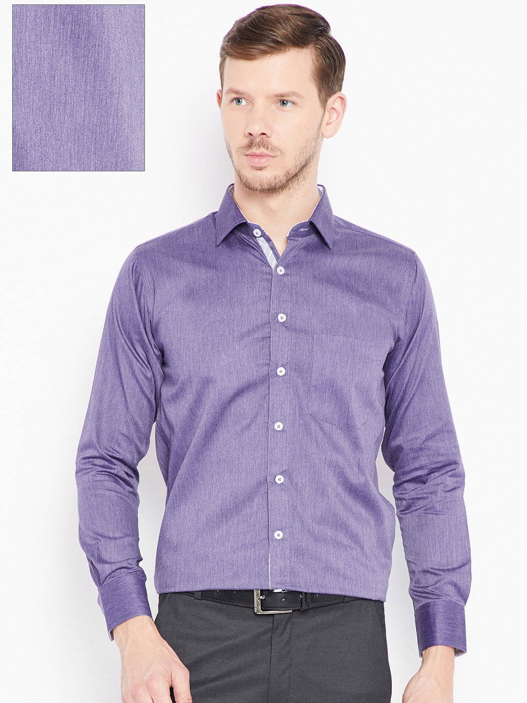 

Shaftesbury London Men Purple Regular Fit Solid Formal Shirt