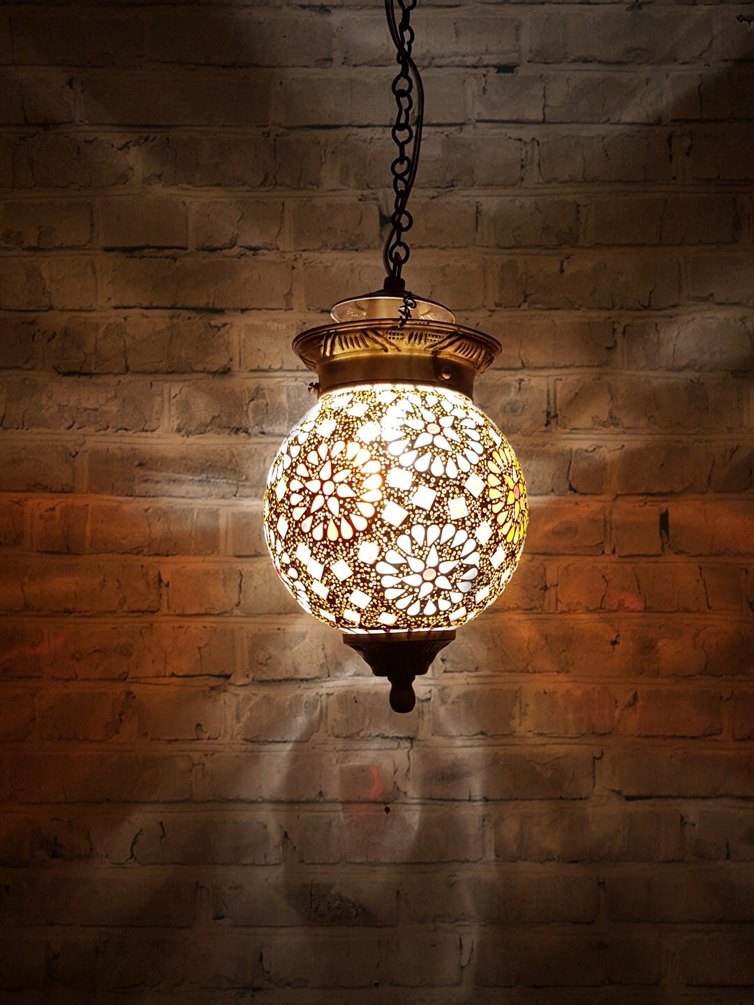 

Fos Lighting Gold-Toned & Off-White Self Design Hanging Lantern