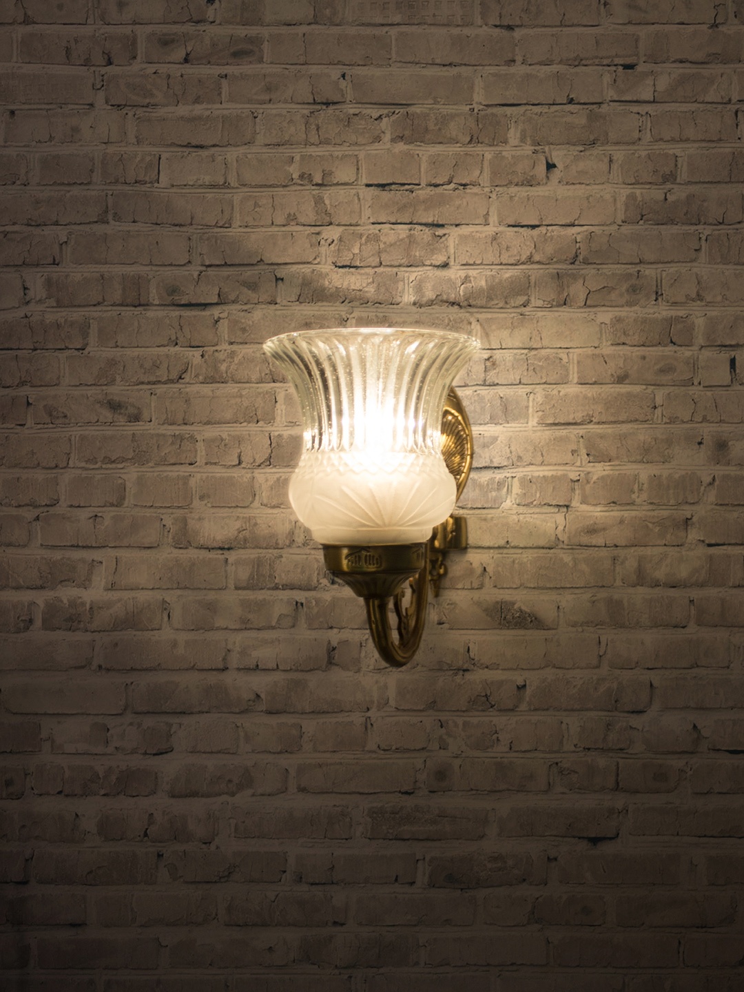 

Fos Lighting Gold-Toned & White Self Design Antique Brass Wallchiere