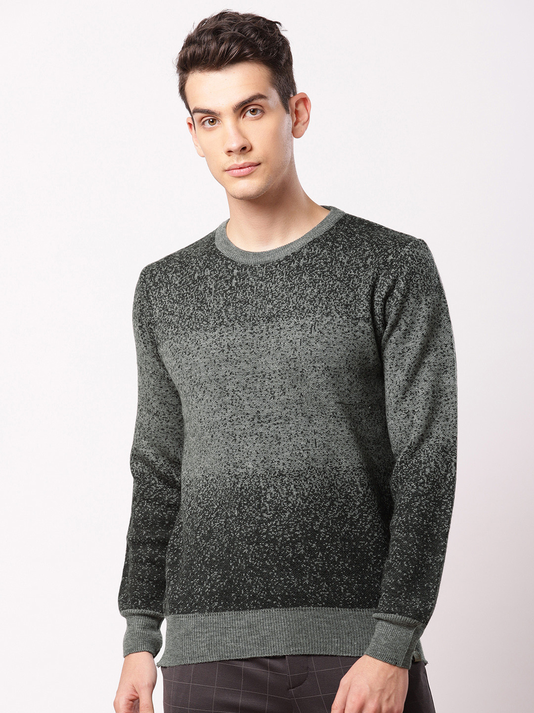 

ether Men Grey & Black Self Design Pullover