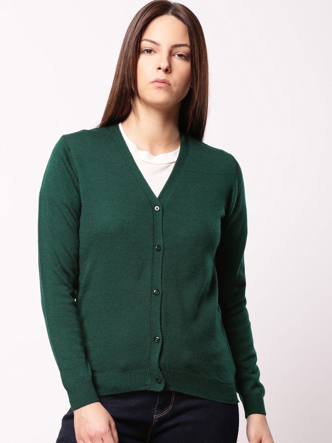 

ether Women Green Solid Cardigan