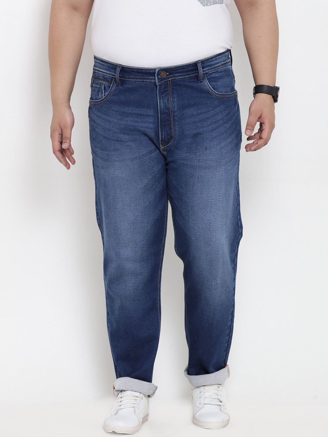 

John Pride Plus Size Men Blue Regular Fit Mid-Rise Clean Look Stretchable Jeans