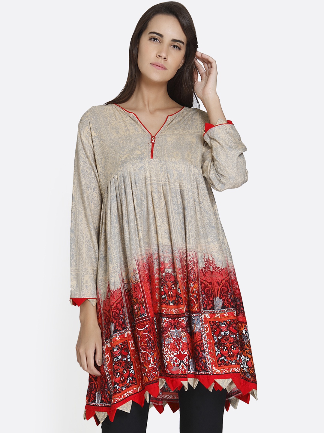 

shiloh Women Beige & Red Printed Kurti