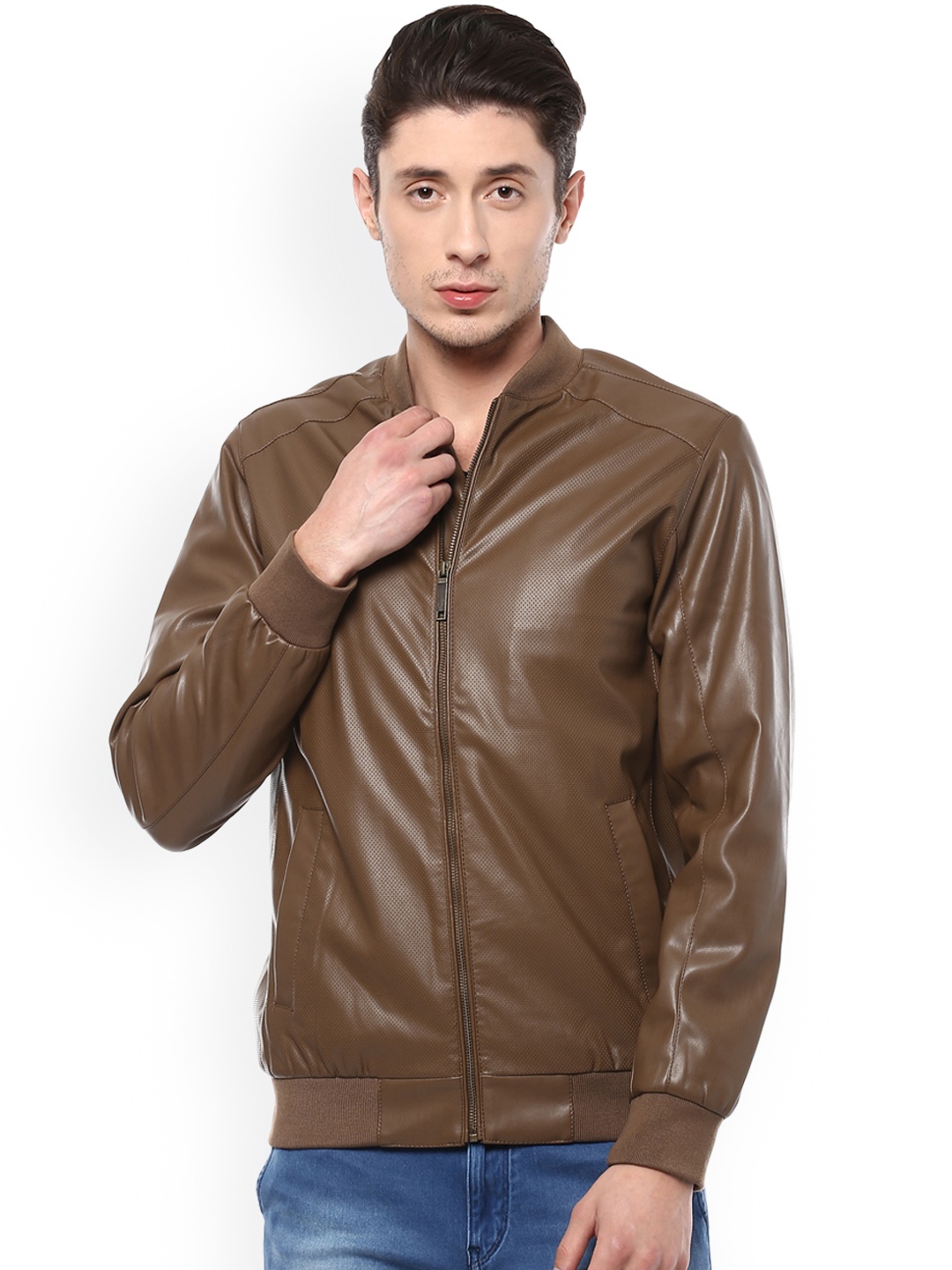 

Allen Solly Men Brown Self Design Bomber Jacket