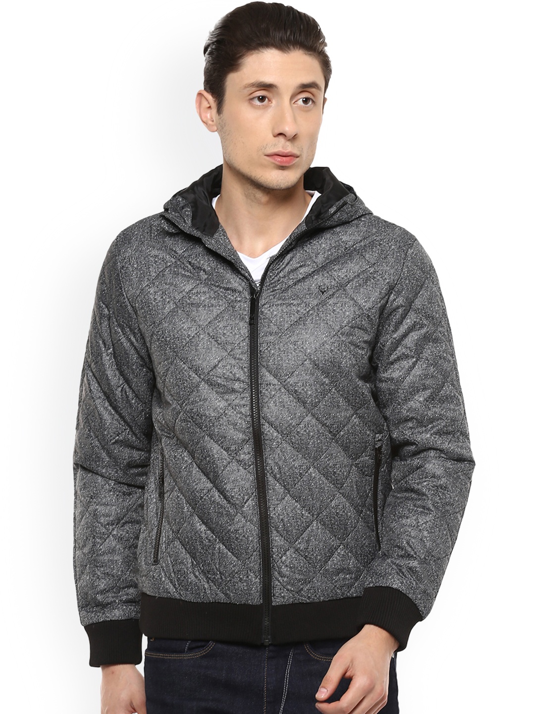 

Allen Solly Men Charcoal Self Design Bomber Jacket