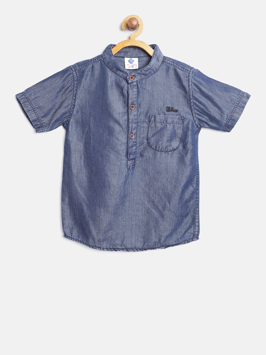 

TONYBOY Boys Navy Blue Regular Fit Solid Chambray Casual Shirt