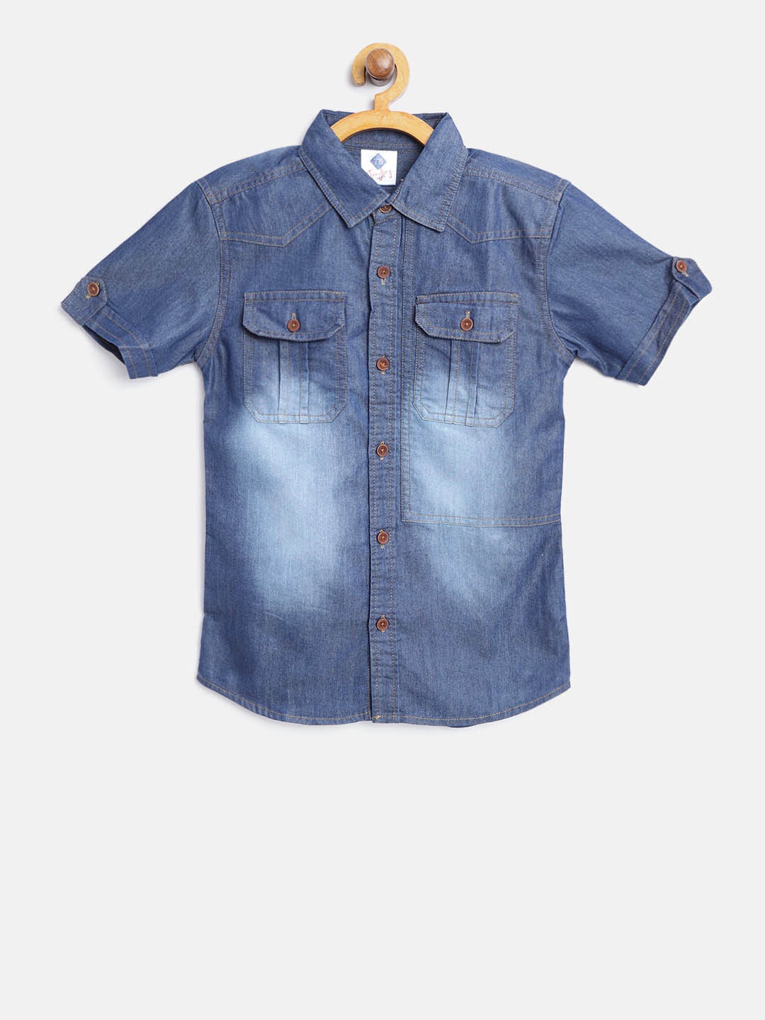 

TONYBOY Boys Navy Blue Regular Fit Faded Denim Casual Shirt