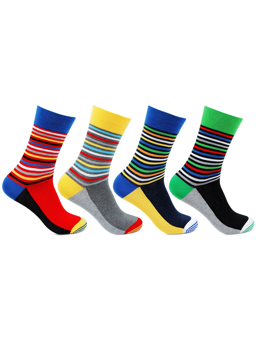 

Bonjour Men Set of 4 Multicoloured Above Ankle-Length Striped Socks, Multi