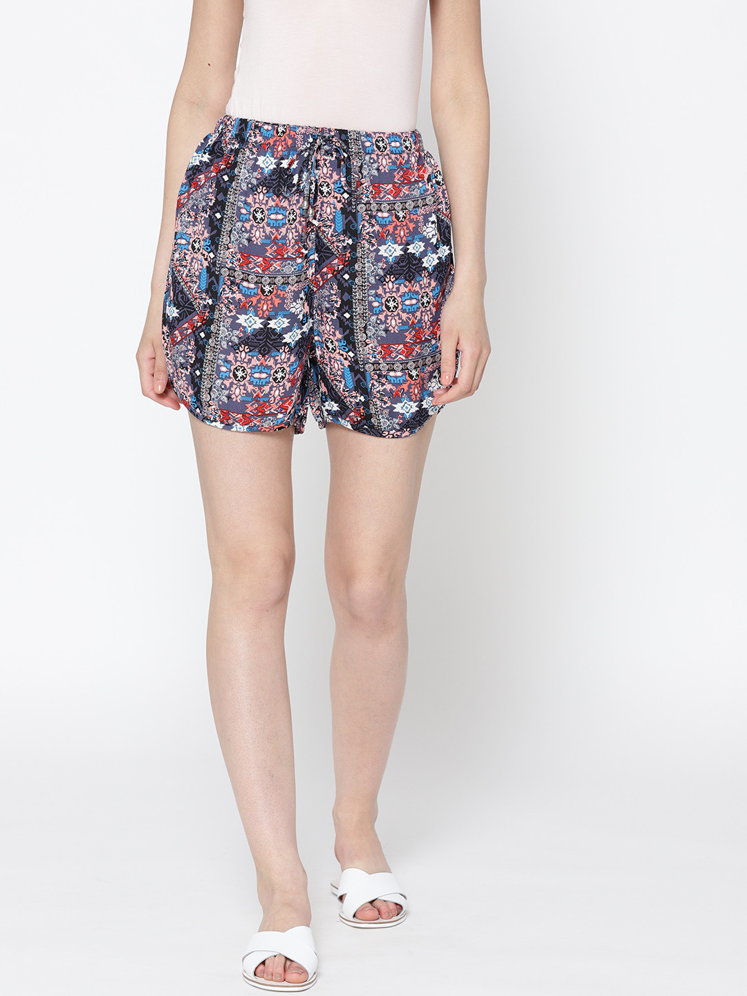 

Sera Women Navy Blue Printed Regular Fit Shorts