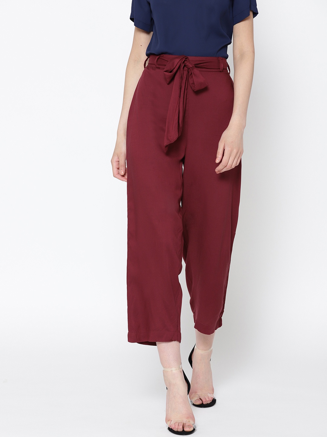 

Sera Women Maroon Solid Cropped Regular Trousers